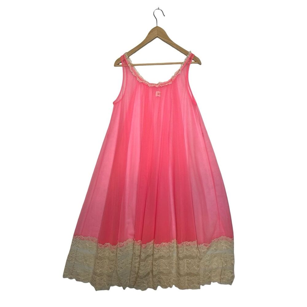DEENA Sheer Hot Pink Negligee, Nightgown One Size - Picture 4 of 15